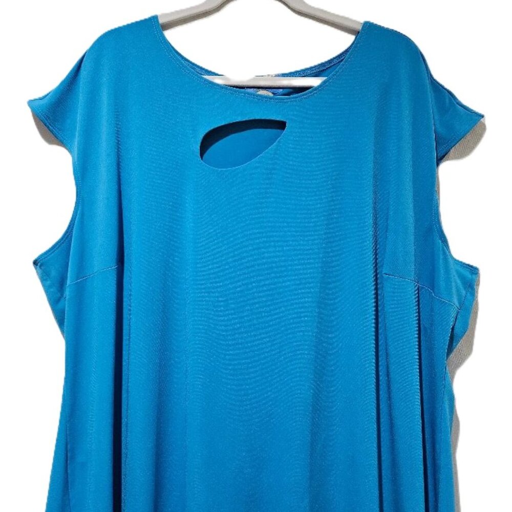 TURQUOISE BLUE SLEEVELESS CUTOUT CONTEMPORARY TOP 26/28 CRUISE RESORT TRAVEL - Picture 1 of 5